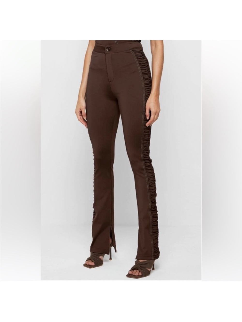 Maniere De Voir Brown Ruched-Trim Bootcut Pants